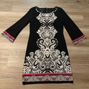 INC International Concepts | Black Dress with Cream and Pink Details